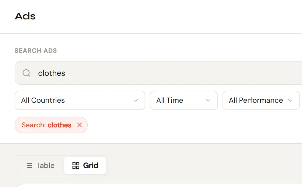 VidSniff search bar with country, time range and performance filters